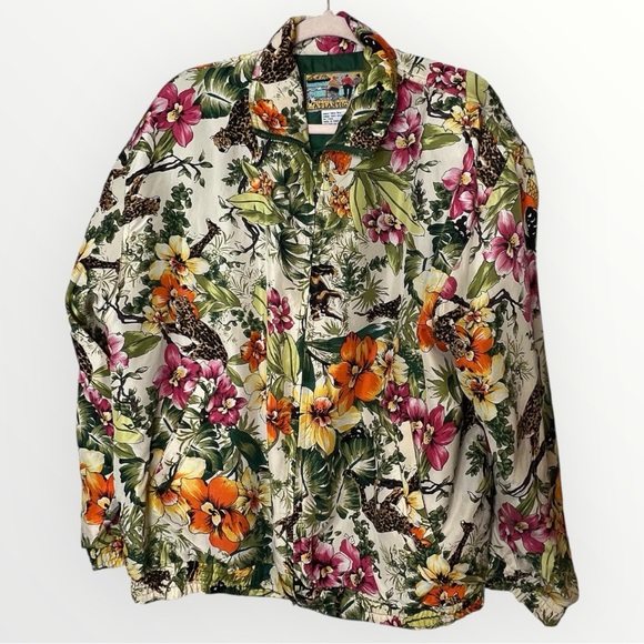 Atlantic Beach Vintage silk 80’s tropical print leopard windbreaker - Picture 1 of 13